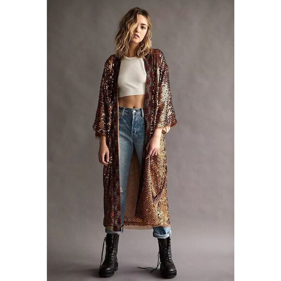 New Free People Light Is Coming Duster Size Small $298 -Bronze